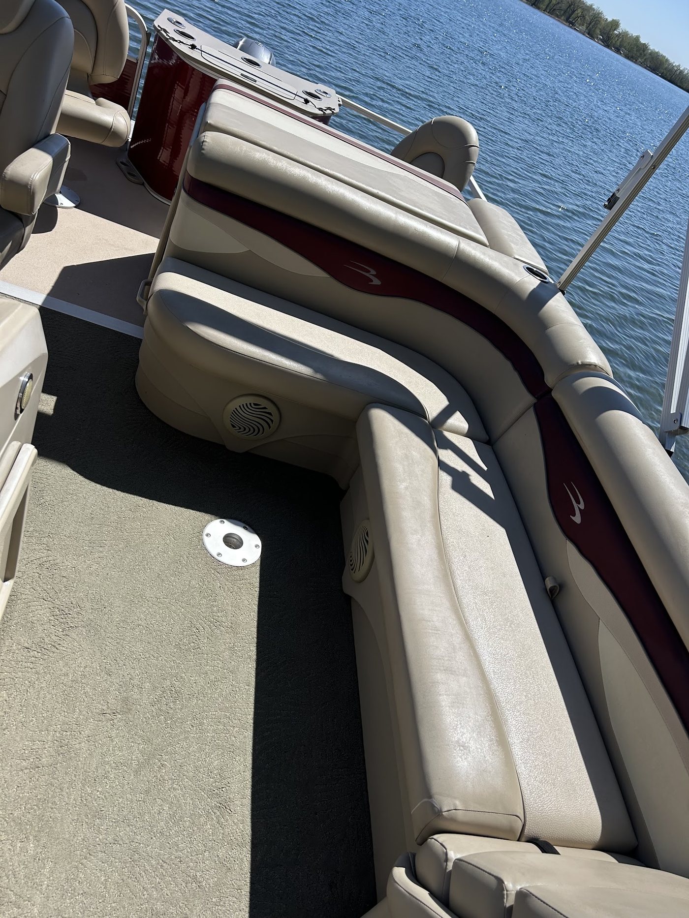 Pontoon rear lounge seating cleaned and conditioned